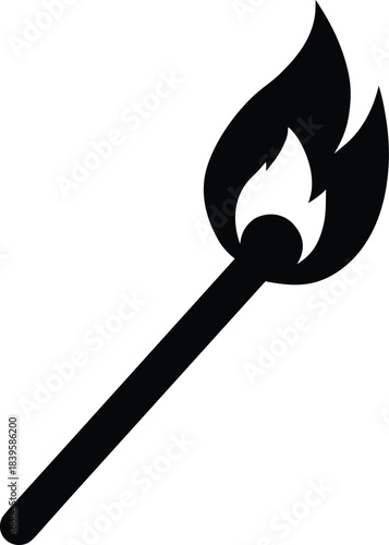 Match stick flame icon ignition solid flat vector minimalist design
