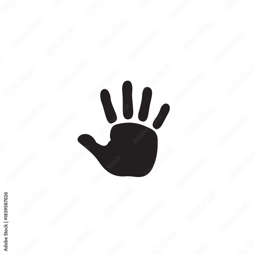Obraz premium Handprint with fingers and thumb in black silhouette on white background for graphic design