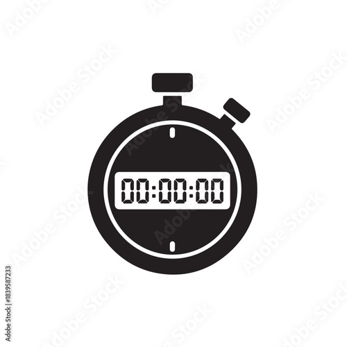 Stopwatch with digital display in black and white minimalist design for timing and sports