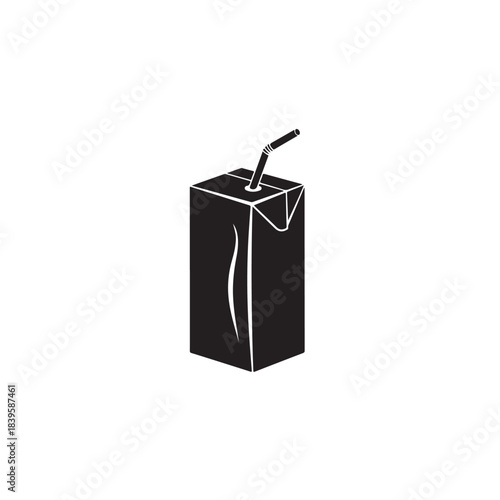 Carton juice box with straw for beverage packaging and branding, simple vector icon