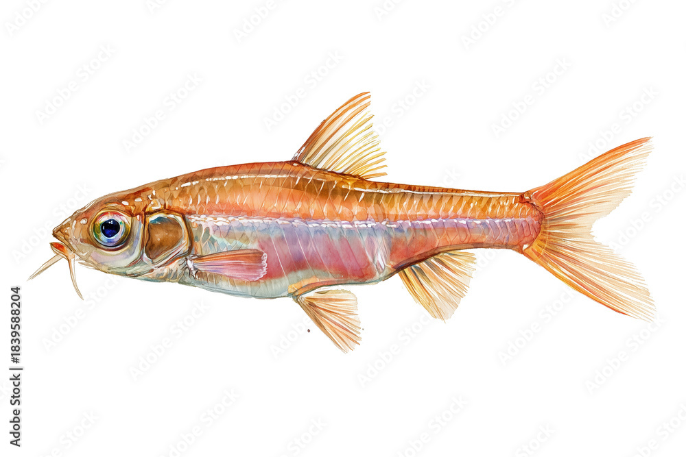 Fototapeta premium Golden Panda Barb a hand drawn watercolor freshwater fish