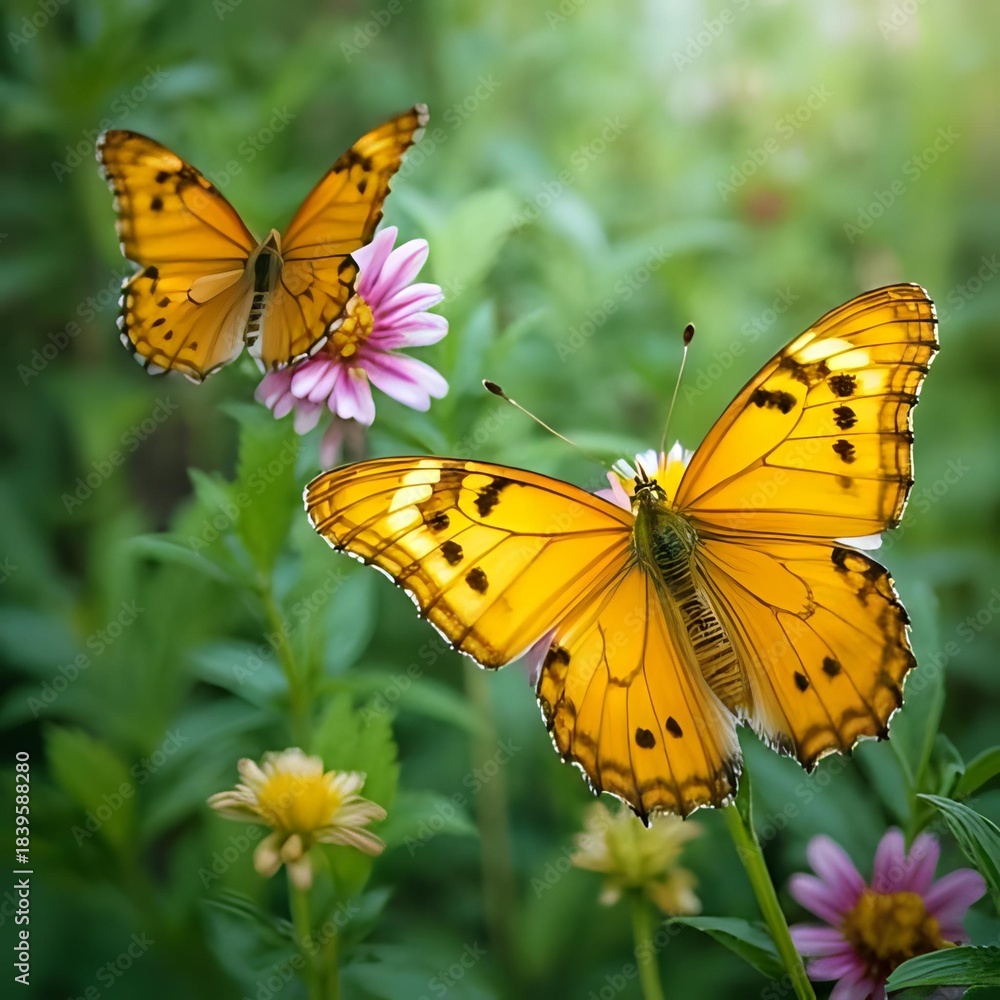Fototapeta premium butterfly on yellow flower
