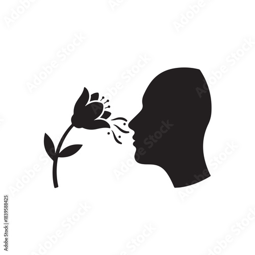 Silhouette man profile smell flower aroma natural botanical aromatherapy icon simple design