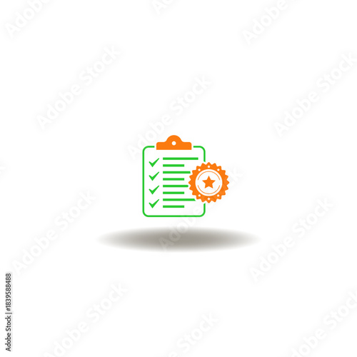 Vector illustration of checklist and stamp with star. Symbol of membership.