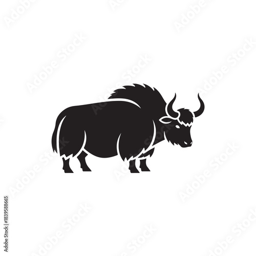 Silhouette yak animal rural mountain landscape illustration