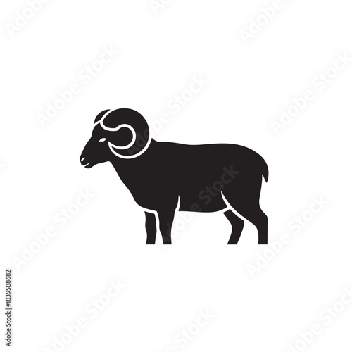 Grazing mountain sheep silhouette vector illustration isolated on white background for outdoor adventure nature wildlife concepts