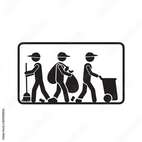 Silhouette trash collectors garbage men working service crew illustration