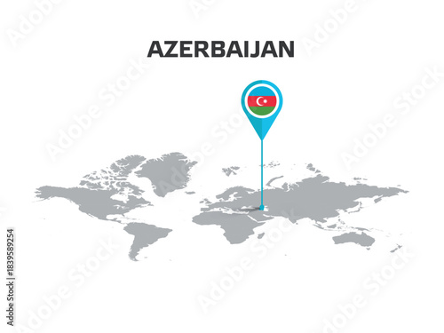 AZERBAIJAN Location Pin on World Map with Flag in Pin's Body