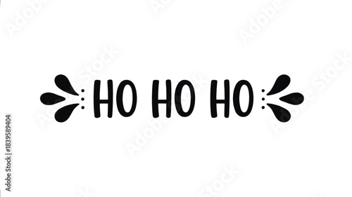 Festive ho ho ho text with decorative flourishes and symmetrical embellishments in a bold black silhouette style for christmas celebrations