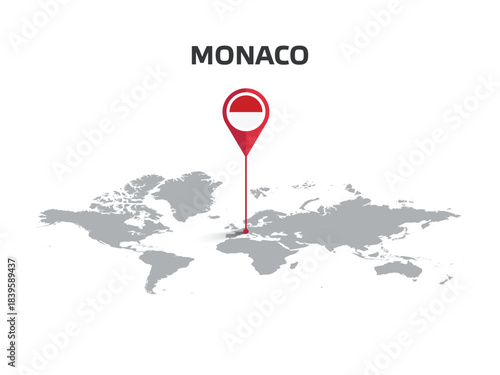 MONACO Location Pin on World Map with Flag in Pin's Body