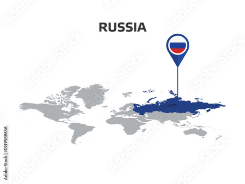 RUSSIA Location Pin on World Map with Flag in Pin's Body