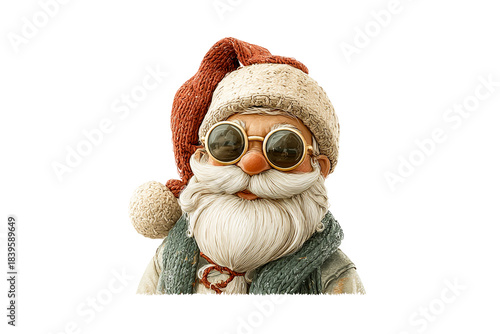 Charming Santa Claus wearing sunglasses and warm winter hat