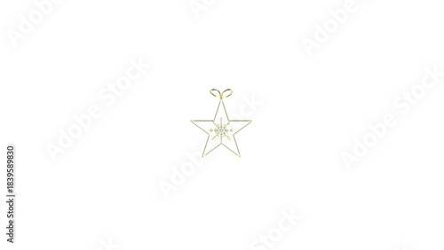 Golden Star with Snowflake. Christmas ornament in shape of a star with a snowflake in the middle, with golden shine, PNG format with alpha channel.
