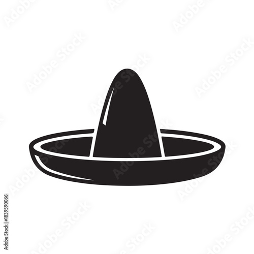 Black sombrero hat Mexican traditional ethnic headpiece silhouette vector illustration isolated on white background for cultural design