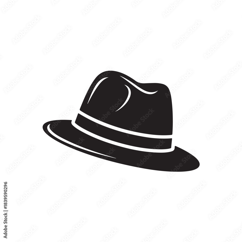 Fototapeta premium Black fedora hat icon for fashion and accessories, minimalist vector