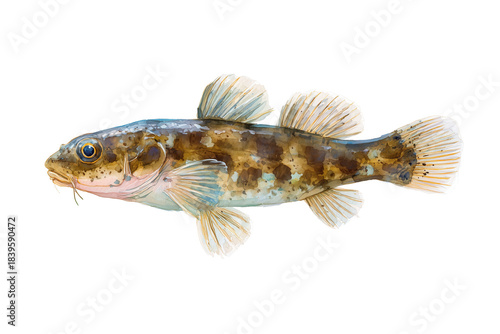Weather Loach hand drawn watercolor freshwater fish illustration