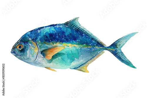 Florida Pompano hand drawn watercolor fish for seafood menus