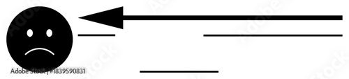 Sad face concept. Sadness with a frowning face and directional arrow. Sad face used to portray emotion, movement, or change. Suitable for psychology, emotions, communication, design
