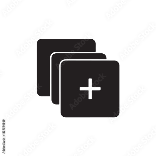 Plus sign icon for adding new item or creating content, minimal vector symbol