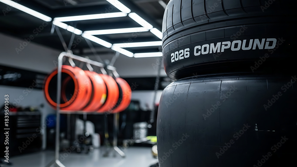 Fototapeta premium Racing Tires Garage Motorsport Equipment Detail