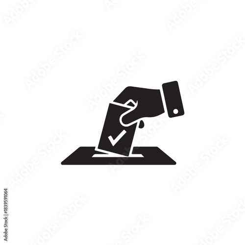 Hand putting ballot in box for voting and election, simple icon