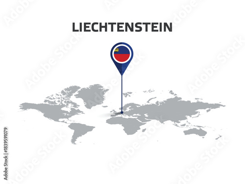 LIECHTENSTEIN Location Pin on World Map with Flag in Pin's Body