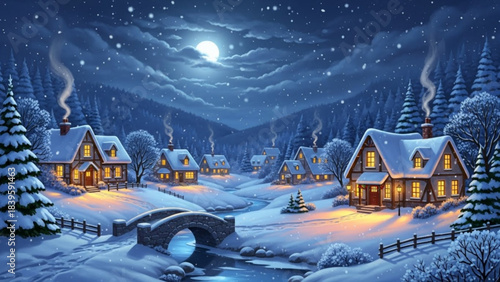 Winter house in a snowy forest landscape