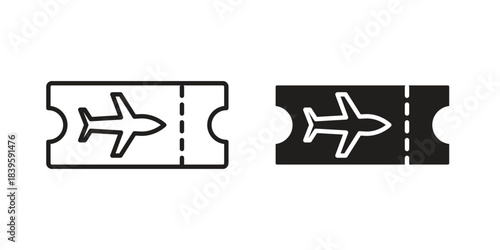 Airline ticket icons silhouette vector flat illustration design. Stroke line icons