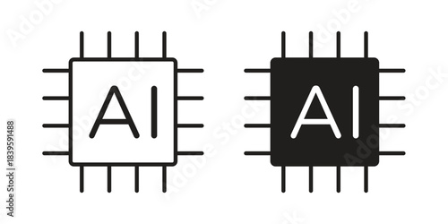 AI chip icons silhouette vector flat illustration design. Stroke line icons