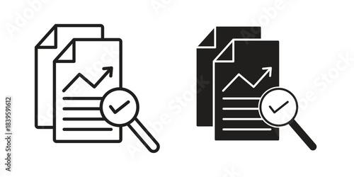 Analytics report icons silhouette vector flat illustration design. Stroke line icons