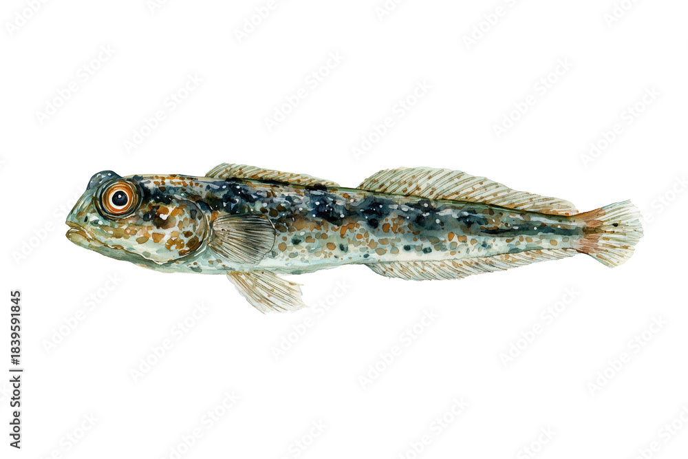 Naklejka premium Hand drawn watercolor painting of a mottled freshwater goby