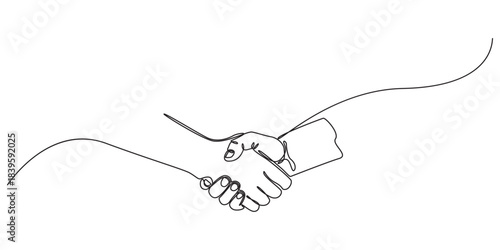 two businessmen shaking hands. Continuous one line drawing illustration vector, One line drawing of a handshake drawn with a single line, Business agreement vector concept, Handshaking of businessmen.