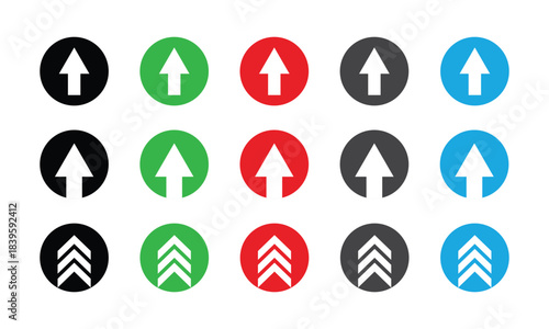 Collection of Upward Arrows in Circles upload direction On Transparent Background