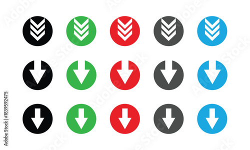 Collection of Downward Arrows in Circles download direction On Transparent Background