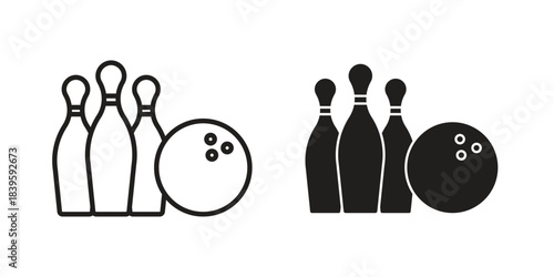 Bowling icons silhouette vector flat illustration design. Stroke line icons