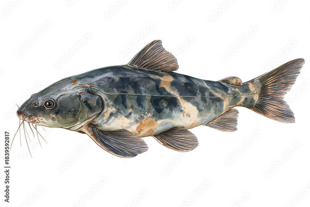 Fototapeta premium Marbled Pimelodid Catfish hand drawn watercolor art