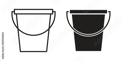 Bucket icons silhouette vector flat illustration design. Stroke line icons