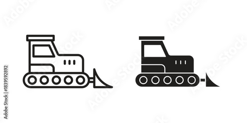 Bulldozer icons silhouette vector flat illustration design. Stroke line icons