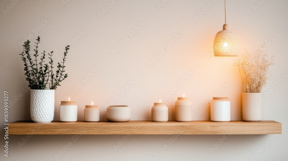 custom made wallpaper toronto digitalShelf Decor with Plants, Candles and Lamp,Minimalist ,Home Decor