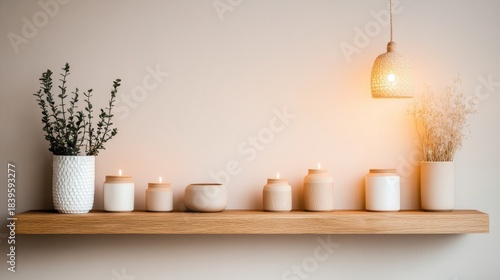 Wallpaper Mural Shelf Decor with Plants, Candles and Lamp,Minimalist ,Home Decor Torontodigital.ca