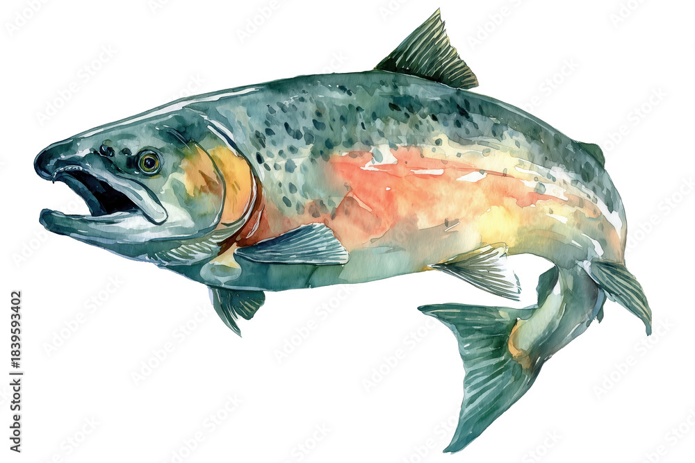 Fototapeta premium Chinook Salmon King hand drawn watercolor illustration