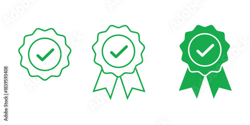 Three Green Award Ribbons with Checkmarks badge On Transparent Background