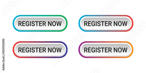 Four rounded buttons with text REGISTER NOW On Transparent Background