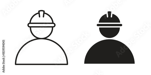 Construction worker icons silhouette vector flat illustration design. Stroke line icons