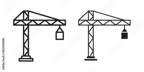 Construction crane icons silhouette vector flat illustration design. Stroke line icons