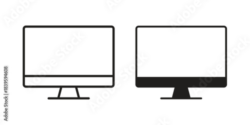 Desktop icons silhouette vector flat illustration design. Stroke line icons