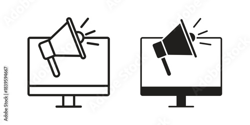 Digital marketing icons silhouette vector flat illustration design. Stroke line icons