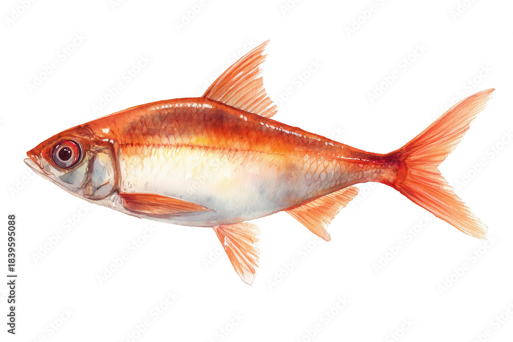 Fototapeta premium Orange shiner hand drawn watercolor painting