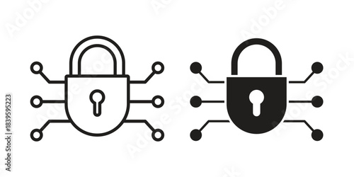 Encryption icons silhouette vector flat illustration design. Stroke line icons