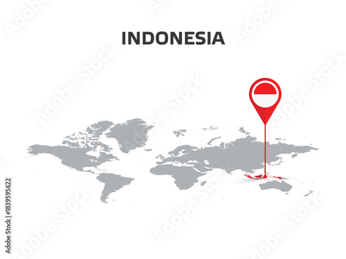 INDONESIA Location Pin on World Map with Flag in Pin's Body